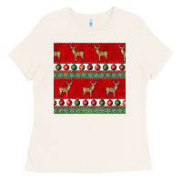 Bone christmas deer and ornaments seamless pattern Ladies Tee - BundleAndBundleShop