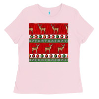 Bubblegum Pink christmas deer and ornaments seamless pattern Ladies Tee - BundleAndBundleShop