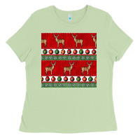 Matcha christmas deer and ornaments seamless pattern Ladies Tee - BundleAndBundleShop
