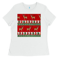 White christmas deer and ornaments seamless pattern Ladies Tee - BundleAndBundleShop
