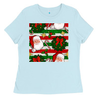 Baby Blue christmas  santa clause and ornaments seamless  pattern Ladies Tee - BundleAndBundleShop