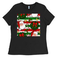Black christmas  santa clause and ornaments seamless  pattern Ladies Tee - BundleAndBundleShop