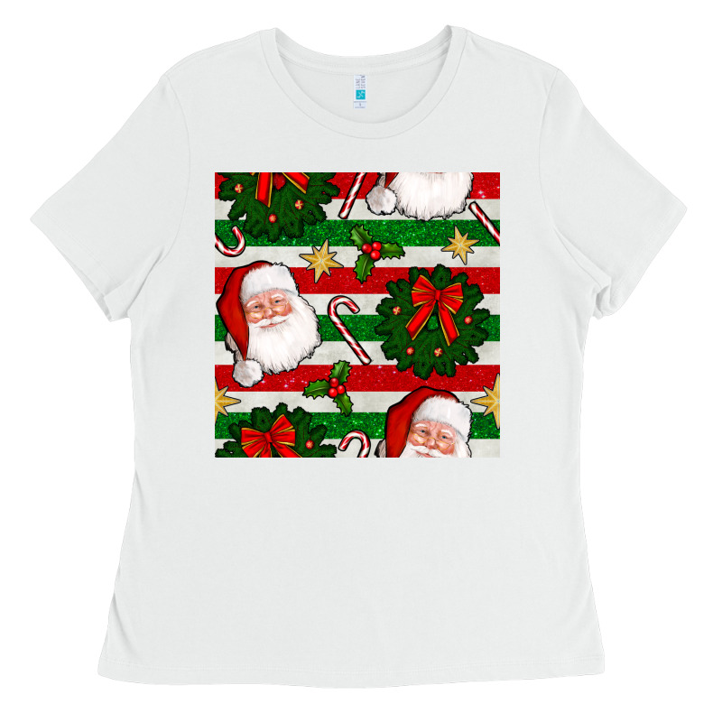 Christmas  Santa Clause And Ornaments Seamless  Pattern Ladies Tee by BundleAndBundleShop | Teevron