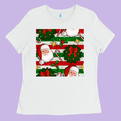 Christmas  Santa Clause And Ornaments Seamless  Pattern Ladies Tee Designed By Bundleandbundleshop