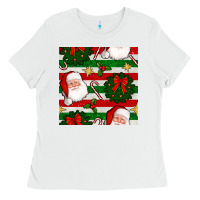 White christmas  santa clause and ornaments seamless  pattern Ladies Tee - BundleAndBundleShop