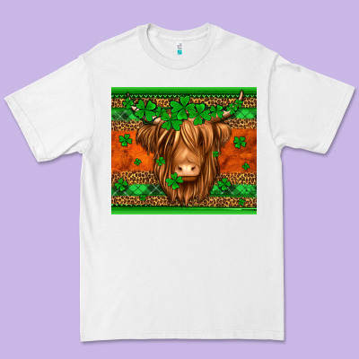 St Patricks Day Long Haired Cow Premium Tee Designed By Jasminsmagicworld