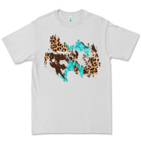 Dove Grey cowhide leopard turquoise patch Premium Tee - AdoDesignShop