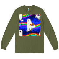 Army Green Pride lgbtq ghosts and heart with rainbow seamless Long Sleeve Tee - BundleAndBundleShop
