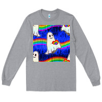 Heather Grey Pride lgbtq ghosts and heart with rainbow seamless Long Sleeve Tee - BundleAndBundleShop
