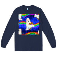 Navy Pride lgbtq ghosts and heart with rainbow seamless Long Sleeve Tee - BundleAndBundleShop
