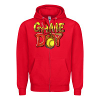 Red Game Day Softball Zipper Hoodie - NancyCooperArtShop