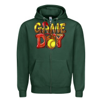 Sports Green Game Day Softball Zipper Hoodie - NancyCooperArtShop
