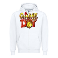 White Game Day Softball Zipper Hoodie - NancyCooperArtShop