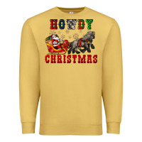 Antique Gold howdy christmas with santa riding his sleighs Premium Sweatshirt - CowGirlArtShop