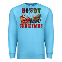 Ocean Blue howdy christmas with santa riding his sleighs Premium Sweatshirt - CowGirlArtShop