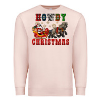 Pale Pink howdy christmas with santa riding his sleighs Premium Sweatshirt - CowGirlArtShop