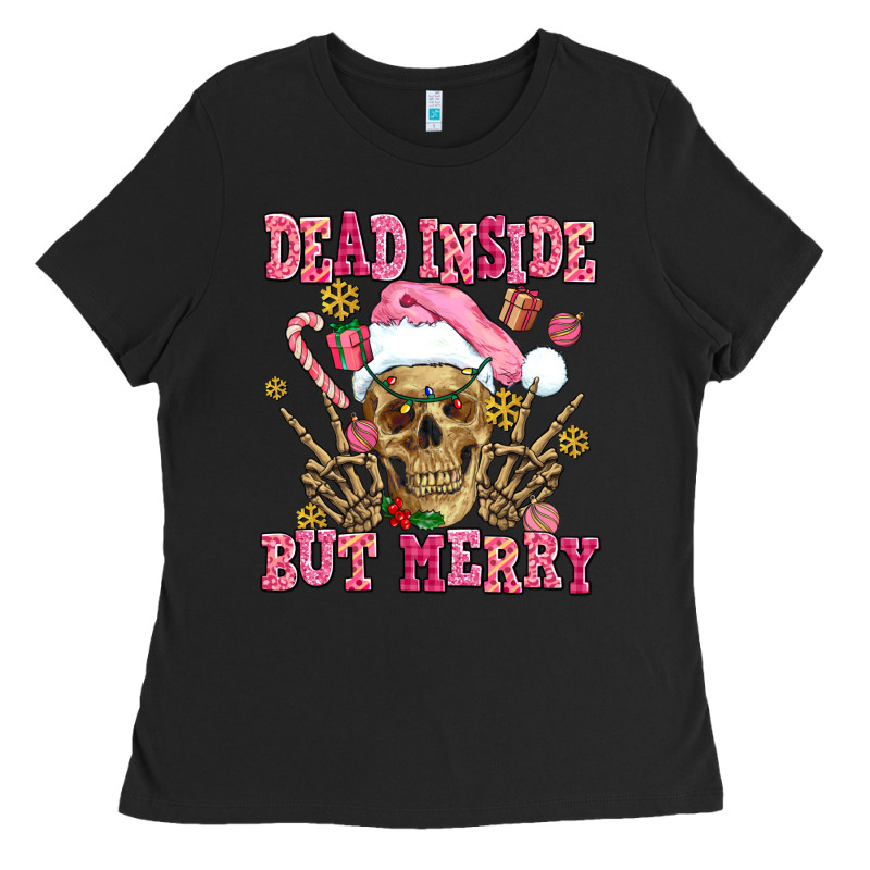 Dead Inside But Merry  Pink Christmas Skeleton Ladies Tee by AdoDesignShop | Teevron
