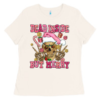 Bone dead inside but merry  pink christmas skeleton Ladies Tee - AdoDesignShop