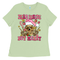 Matcha dead inside but merry  pink christmas skeleton Ladies Tee - AdoDesignShop