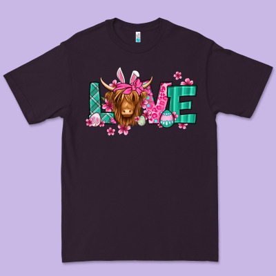 Love Easter Floral Longhaired Cow Premium Tee Designed By Jasminsmagicworld