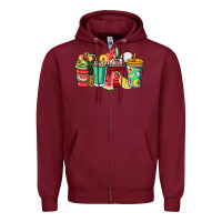Burgundy Fruits coffee cups Zipper Hoodie - NancyCooperArtShop