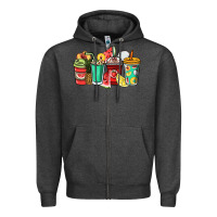 Charcoal Heather Fruits coffee cups Zipper Hoodie - NancyCooperArtShop