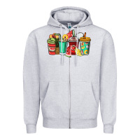 Heather Grey Fruits coffee cups Zipper Hoodie - NancyCooperArtShop