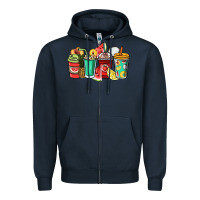 Navy Fruits coffee cups Zipper Hoodie - NancyCooperArtShop