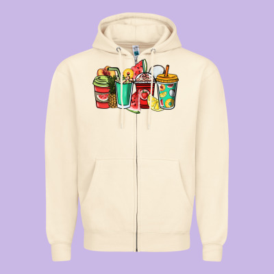 Fruits Coffee Cups Zipper Hoodie Designed By Nancycooperartshop