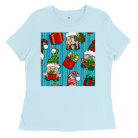 Baby Blue christmas gnomes and gift box seamless pattern Ladies Tee - BundleAndBundleShop