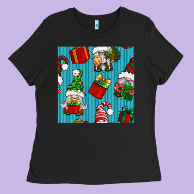 Christmas Gnomes And Gift Box Seamless Pattern Ladies Tee Designed By Bundleandbundleshop