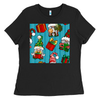 Black christmas gnomes and gift box seamless pattern Ladies Tee - BundleAndBundleShop