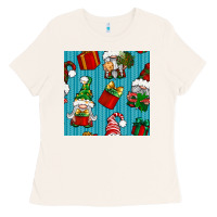 Bone christmas gnomes and gift box seamless pattern Ladies Tee - BundleAndBundleShop