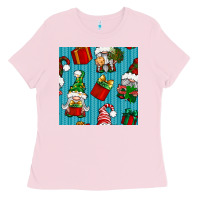 Bubblegum Pink christmas gnomes and gift box seamless pattern Ladies Tee - BundleAndBundleShop