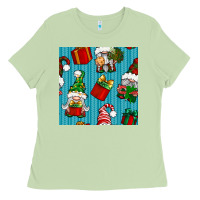 Matcha christmas gnomes and gift box seamless pattern Ladies Tee - BundleAndBundleShop