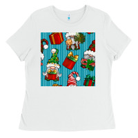 White christmas gnomes and gift box seamless pattern Ladies Tee - BundleAndBundleShop