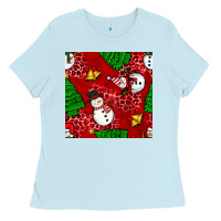 Baby Blue christmas snowman and trees seamless pattern Ladies Tee - BundleAndBundleShop