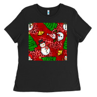 Black christmas snowman and trees seamless pattern Ladies Tee - BundleAndBundleShop