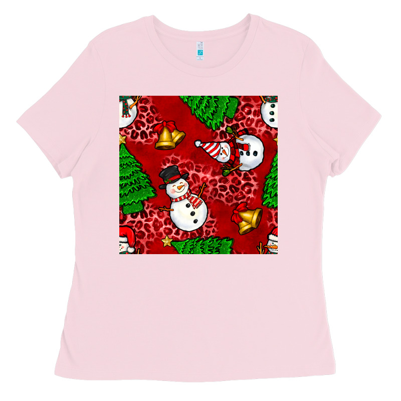 Christmas Snowman And Trees Seamless Pattern Ladies Tee by BundleAndBundleShop | Teevron