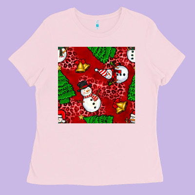 Christmas Snowman And Trees Seamless Pattern Ladies Tee Designed By Bundleandbundleshop