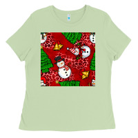 Matcha christmas snowman and trees seamless pattern Ladies Tee - BundleAndBundleShop