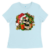 Baby Blue christmas skull and gift Ladies Tee - AdoDesignShop