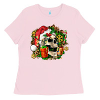 Bubblegum Pink christmas skull and gift Ladies Tee - AdoDesignShop