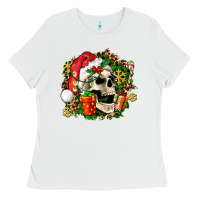 White christmas skull and gift Ladies Tee - AdoDesignShop