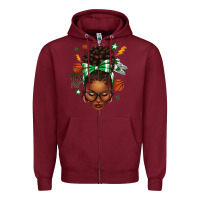 Burgundy Afro Messy Bun Basketball Green Bow Zipper Hoodie - texasbilliewilder