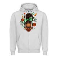 Dove Grey Afro Messy Bun Basketball Green Bow Zipper Hoodie - texasbilliewilder