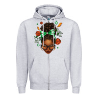 Heather Grey Afro Messy Bun Basketball Green Bow Zipper Hoodie - texasbilliewilder