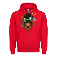 Red Afro Messy Bun Basketball Green Bow Zipper Hoodie - texasbilliewilder