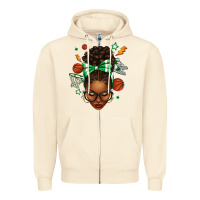 Sandshell Afro Messy Bun Basketball Green Bow Zipper Hoodie - texasbilliewilder