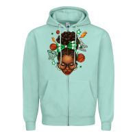 Seafoam Afro Messy Bun Basketball Green Bow Zipper Hoodie - texasbilliewilder